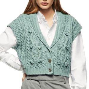 NWT ZARA cable knit jewel button vest - M